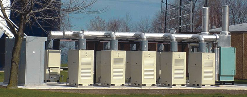 The Sheboygan, Wisconsin treatment facility was an early adopter of biogas-fired microturbine technology, installing ten 30 kW Capstone microturbines in 2006 that produce about 4,500 kW/day. (Photo courtesy of Sheboygan WWTP)
