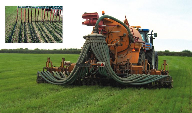 The UK government’s “Anaerobic Digestion Strategy and Action Plan” annual report recognizes the value of digestate: “When used effectively and appropriately, it is a valuable fertilizer which can directly replace other inorganic fertilizers.” An example of liquid digestate application on cropland is shown. (Photos courtesy of John Rennie & Sons and Bryan Lewens.)