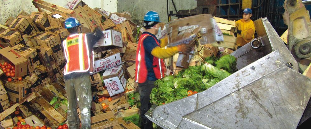 Sorters at a transfer station operated by Royal Waste in New York City remove contaminants from commercial food waste.