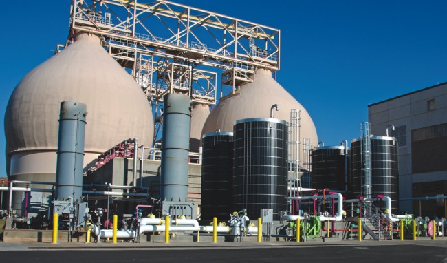 A treatment plant built receiving tanks for each source of industrial wastes (above). Generators rent the tanks and are responsible for delivering substrates on a timely basis to allow continuous feeding.