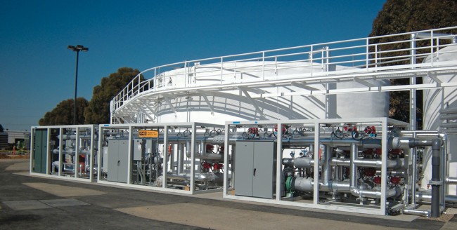 The Clean World anaerobic digester installation at the South Area Transfer Station in Sacramento is designed to process 100 tons/day of source separated organics.