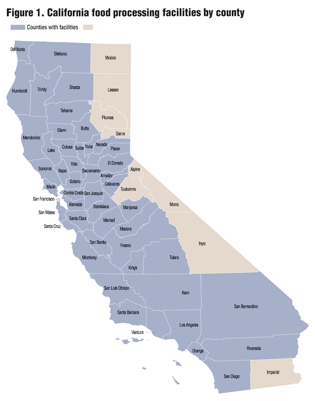 Figure 1. California food processing facilities by county