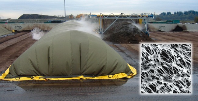 The Gore cover system uses fabric covers made of a layer of ePTFE  (see close-up) sandwiched between two layers of polyester for structure.