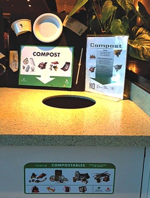Some General Services Administration buildings collect postconsumer compostable waste from the cafeteria patron area and kitchenettes. A collection station is shown above.