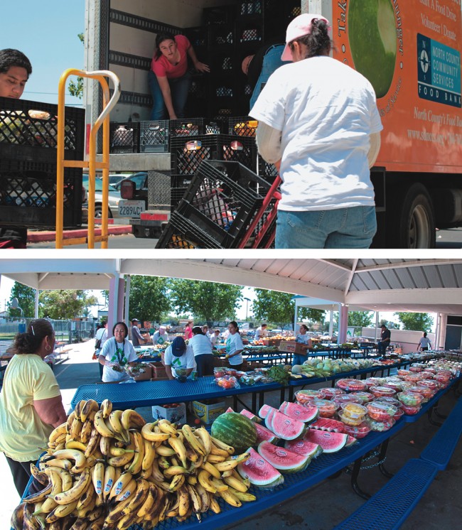 Donate Don’t Dump goes on runs in the North County Food Bank truck to collect donated food, which is then distributed at various community locations, including an elementary school.