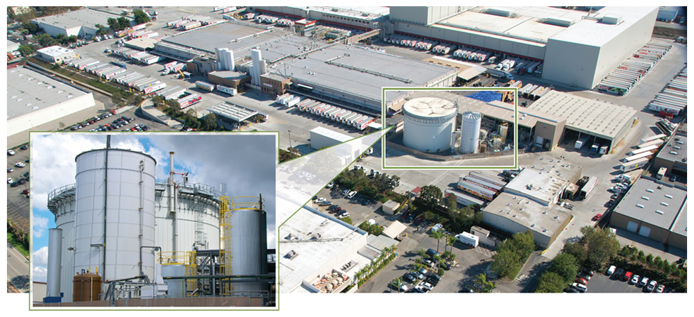 The Kroger Recovery System includes an anaerobic digester with a 2-million gallon reactor tank and a 250,000-gallon staging tank for incoming material. The installation at the food distribution center highlights the integration of AD of food waste into an urban environment.