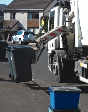 Grey bins for materials that can’t be recycled are emptied every other week in Stirling Council. Food waste is collected weekly.