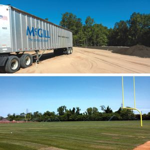 McGill Compost's turf-building premium compost on Washington Redskins' training field