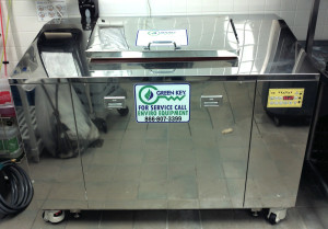 Green Key’s literature notes that water effluent from its biodigester (unit shown installed at a university dining hall) can be “treated and collected for grey water” uses.