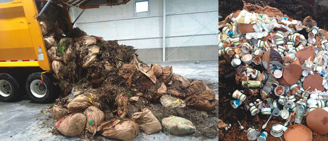 Full Circle Organics has a contract with the City of Dubuque to compost commingled residential organics (left), including food waste, at its composting facility in Farley, Iowa that it operates with Midwest Organic Solutions. The Good Thunder facility is processing the SSO from the schools in Mankato (right).