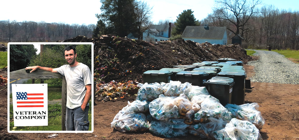 Justen Garrity (inset) leased an 80-acre property that includes about 30 acres of farmland and 50 acres of woods. About 2 acres are used for the composting operation.