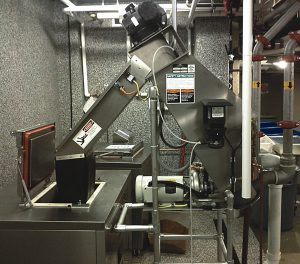St. Cloud Hospital, a 489-bed acute care facility in St. Cloud, Minnesota, serves an average of 900 patients three meals a day, along with preparing food for other dining operations. A pulper was installed, along with two Somat dehydration units (wet pulp being deposited into a dehydrator is shown).