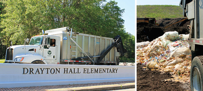 The majority of schools currently participating (28 of 32) in the program are elementary schools (above). All food scraps are hauled to Charleston County’s Bees Ferry Compost Facility (right), which was permitted in 2012 to receive pre and postconsumer food waste.