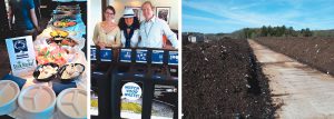 Compostable serviceware supplied by Stalk Market was used in the Presidential and Governmental Affairs suites during the 2013 Nittany Lions football season (left). MBA students served as Zero Waste Ambassadors, assisting fans with sorting in the GreenDrop zero waste stations (middle). Diverted organics were composted at Penn State’s on-campus composting facility (right).