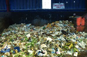 Commercial organics collected by Recology were unloaded in a bunker at the Humboldt Waste Management Authority’s transfer station for transport to a composting facility about 150 miles away. 