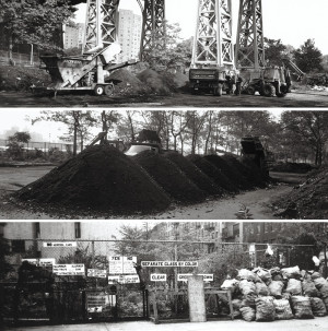 Lower East Side Ecology Center’s original composting site at East River Park in 1998 (top and middle) and its largest recycling drop-off location at 6th Street and Avenue B (bottom). 