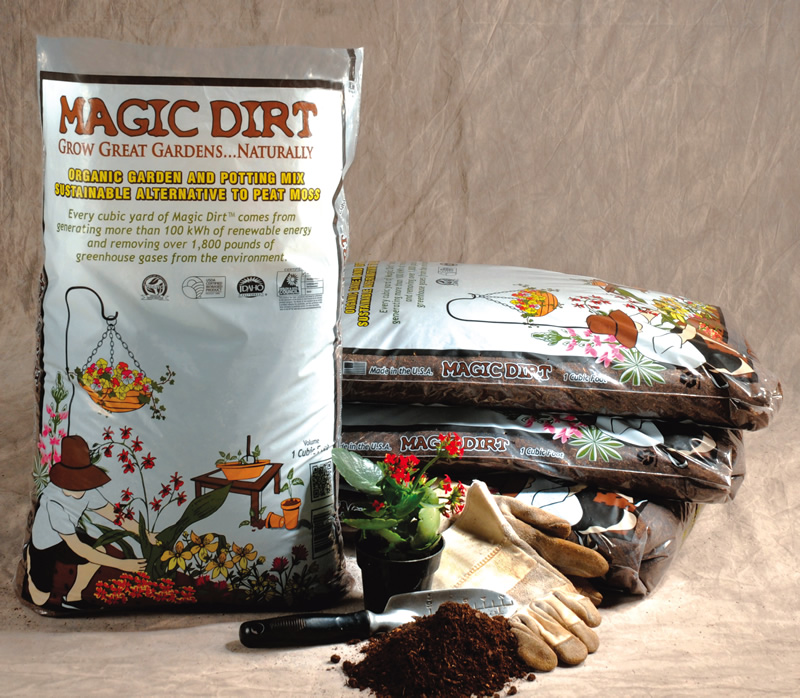 Magic Dirt is blended with natural recycled materials and packaged in one cubic foot bags that are currently sold in Idaho and parts of several other Western states.