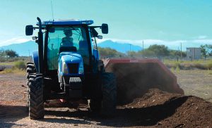 Because of the arid climate, windrows are watered and turned twice weekly with an HCL CT-10 compost turner.