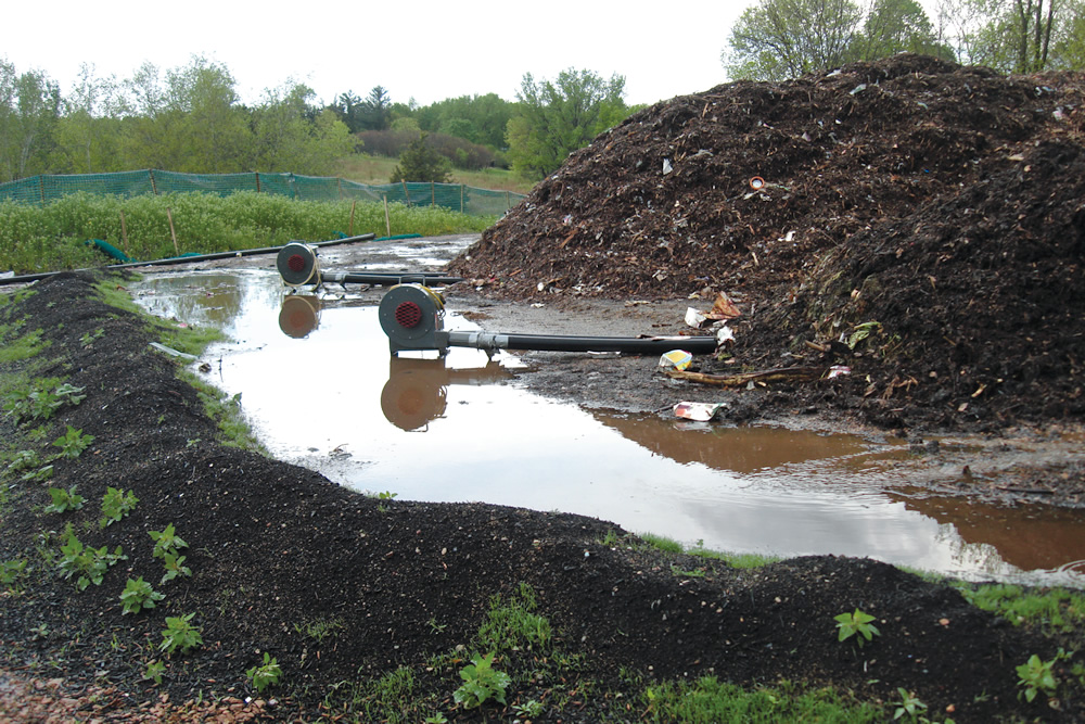 A compost berm (far left) was installed to measure how effective the berm was for treating contact water.