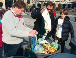 General awareness of what composting is and how compost can be used to beautify neighborhoods are significant benefits of residential food scraps drop-off programs, like this one at a New York City Greenmarket.