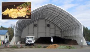 All food waste is unloaded in a ClearSpan fabric building to reduce storm water impacts on waste receiving and mixing operations. Among special loads of food waste processed was the 800-pound butter sculpture from the New York State Fair (inset).