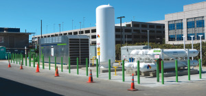 The renewable CNG feeds into an existing Clean Energy fueling station and is blended with fossil natural gas.