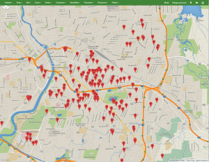 Community Composting’s website includes an “Active Customer Map,” that plots subscribers’ locations on a Google Map. Drivers have the ability to click a location and view individual customer profiles.