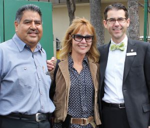Rafael Villanueva, Executive Steward (left) and John Ford, Hotel Manager (right) with Ana Carvalho (center), an Environmental Specialist with the City of San Diego’s Environmental Services Department, who assisted the SSDHM with its recycling and organics diversion programs.