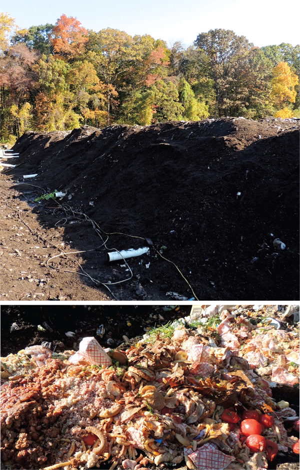 The Maryland Department of the Environment notes that the recycling rate for yard trimmings was 70.9 percent in 2012, while the recycling rate for food waste was about 8.5 percent. Veteran Compost (facility above) in Aberdeen, Maryland composts food waste with ground wood.