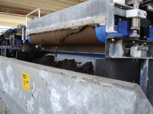 Biosolids are dewatered to about 15 percent solids by the wastewater treatment plants, and then hauled to the composting facility when they are blended with yard trimmings ground to a 2-inch minus particle size.