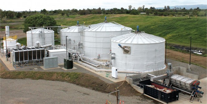 A CleanWorld digester installed at the University of California in Davis has a DODA bioseparator (on right) to separate out contaminants in the food scraps stream.