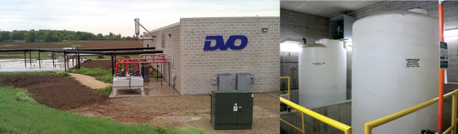 Dallman’s East River Dairy has an anaerobic digester (left) and nutrient recovery system supplied by DVO, Inc. Sulfuric acid (contained in vessel on right) is used to create ammonia sulfate, which is used to make liquid ammonium sulfate fertilizer. Photos courtesy of DVO, Inc.