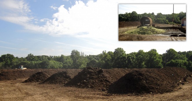 In addition to operating a composting facility, Earth Farms, located near Charlotte, offers food waste collection services (fresh load on receiving pad, inset).