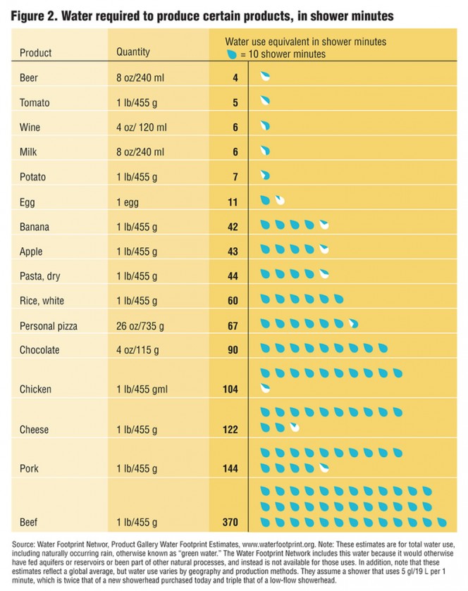 Figure 2. Water required to produce certain products, in shower minutes