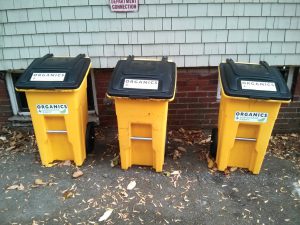 At Tufts University, students living on or off campus can deposit their organics in outdoor collection totes.