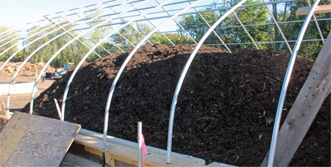 A 250-cubic yard capacity, 3-zone negatively aerated static pile system was installed by City Soil & Greenhouse, LLC at the City of Boston yard trimmings composting site.