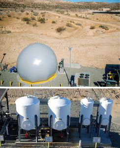 New biogas-related equipment includes a Tecon double-membrane gas holder (top) and gas conditioning (bottom) sized for double the normal biogas flow at that time.