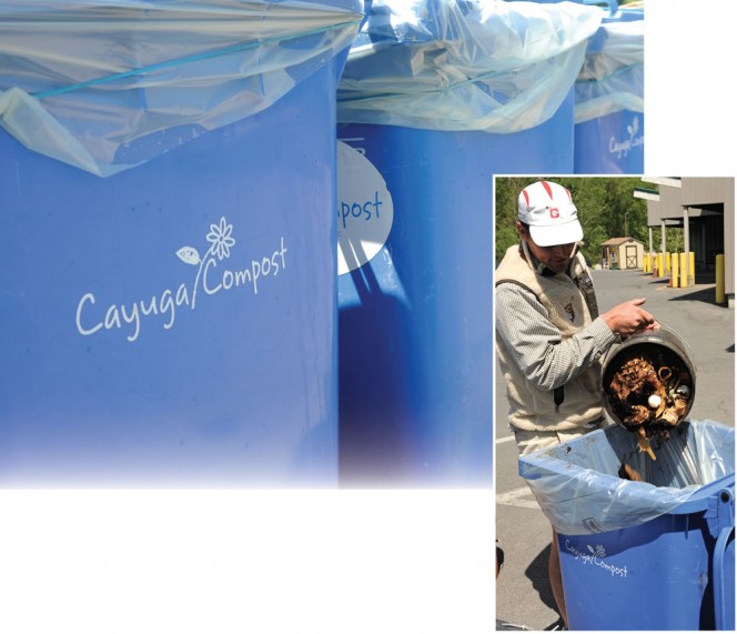 Residents bring food scraps to the Drop Spots, where they are collected and taken to Cayuga Compost. Tompkins County provides households a tool kit that includes a countertop kitchen caddy, a supply of compostable liners and a 6-gallon transport container.