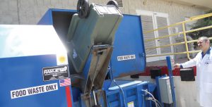 Carts are tipped, using an automatic lift, into a 15 cubic yard compactor that is hauled once a week to the City of San Diego’s Miramar Greenery composting facility.