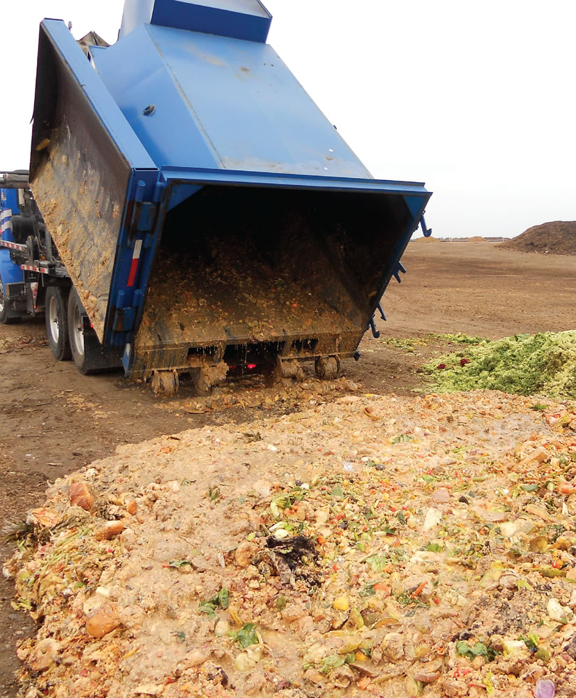 A load of Town and Country Resort and Convention Center‘s food waste being delivered for composting at the Miramar Greenery (left).