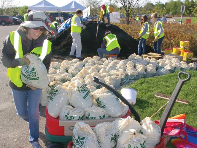 Most events distribute between 10 to 15 cubic yards (cy) of compost. A bag can hold 20 lbs; 1 cy of compost can fill 50 bags. 