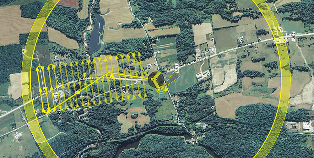 Example of flight patterns for drone.