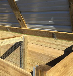 Three-sectional composting bin onsite at the classroom was built by an Eagle Scout candidate. 