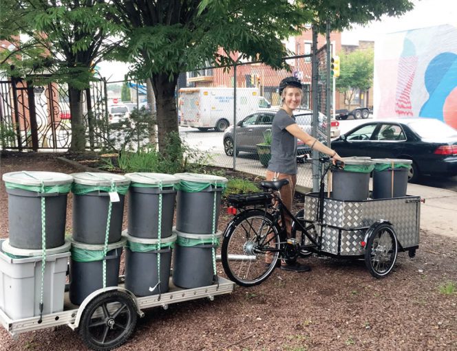 The tricycle has enabled City Sprouts to almost double the capacity it can collect on one commercial organics route. Emma Wiggans collects the organics on Mondays and Fridays. 