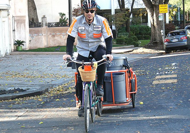ReSoil Sacramento uses volunteer bike riders for food scraps collection from commercial generators.