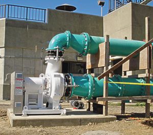 Vaughan 12-inch chopper pump (100 HP motor) used as digester tank mixing pump