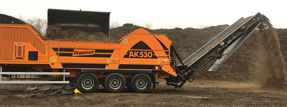Doppstadt AK 530 high speed grinder with AR400 face-hardened hammers at Calvert Wood Recycling