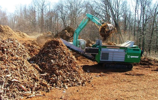 Komptech Crambo 5000 slow speed high torque shredder at Royal Oak Farm