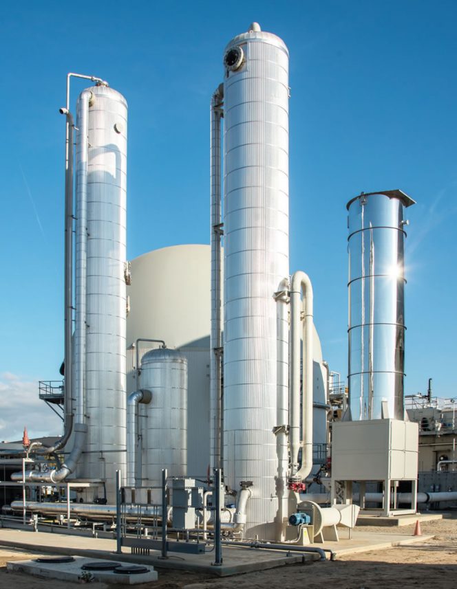 The AD Plant utilizes the Greenlane Biogas water wash gas upgrading technology. This system is sized for 2 phases of the 4-phase build-out, and is capable of generating up to 2 million diesel gallon equivalents of RNG per year.