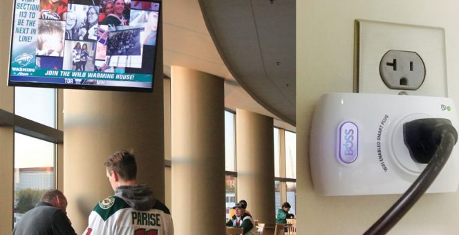 The Xcel Energy Center piloted “smart plugs” on all of its TVs, monitors and vending machines, which remotely and automatically turn off units when not in use. 